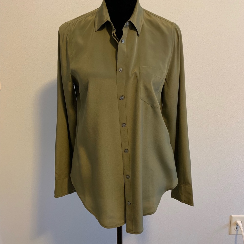 J Crew Olive Silk Blouse - Size 8